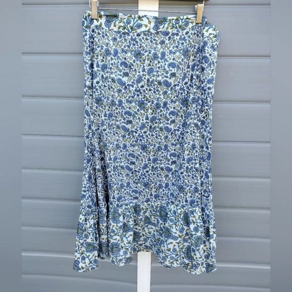 Sundance Wrap Maxi Skirt Boho Floral Ruffle Hem Multicolor Blue Size 14 - Picture 1 of 7